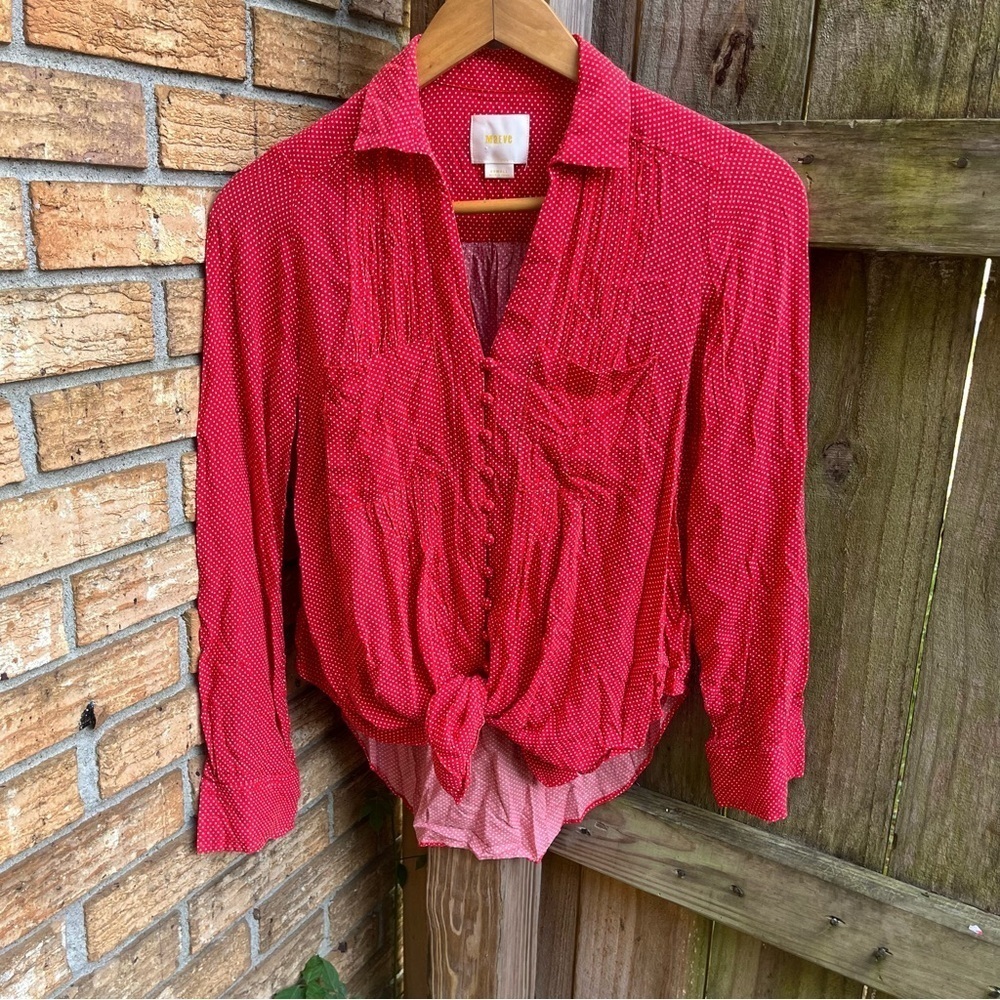 Maeve by Anthropologie Red Polka Dot Blouse